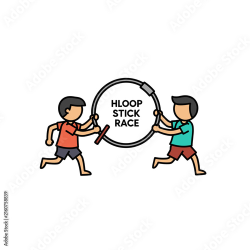 Children Participate in a Hoop Stick Race Competition Outdoors