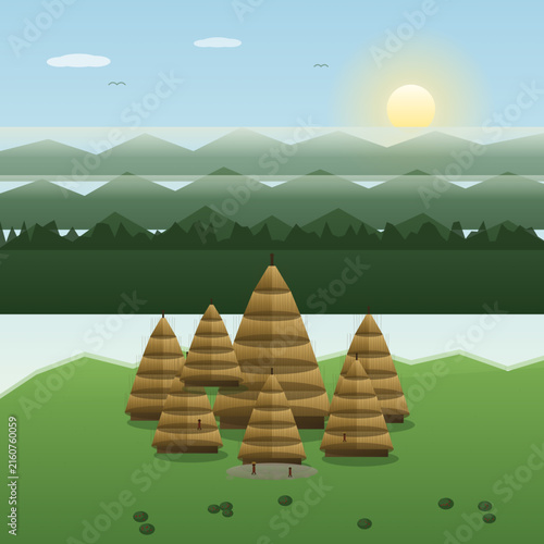 Traditional Cone-Shaped Houses in a Mountain Landscape