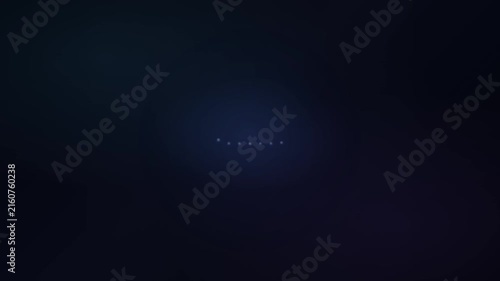A minimalist display shows a faint blue light source and tiny dots on a dark background, symbolizing a loading or processing state.