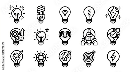 Collection of light bulb doodles illustrating creative and innovative ideas.
