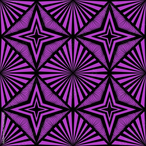 seamless geometric pattern Modern seamless geometric pattern with purple stars and radiating lines.