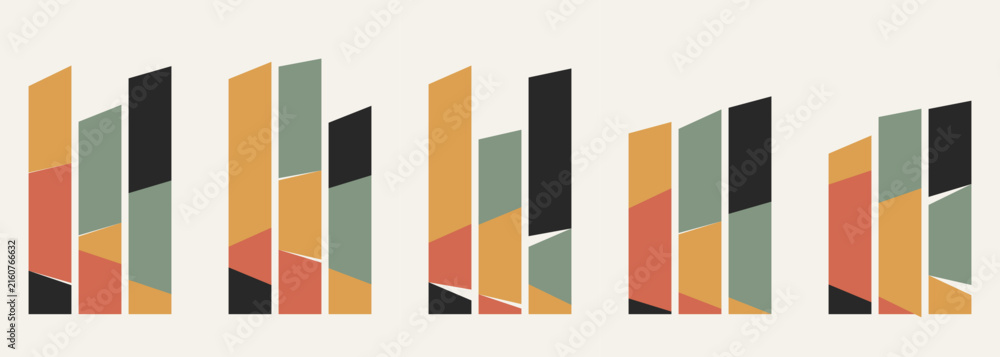 Obraz premium Abstract bar chart visualization with segmented color blocks and flat design