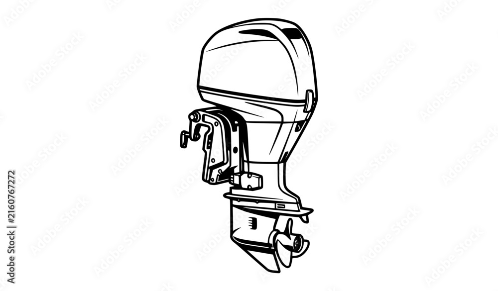 Fototapeta premium Black and white outboard boat motor engine isolated marine propulsion vector