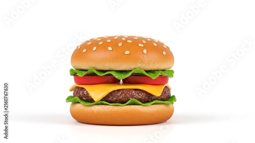 Animated Cheeseburger Assembly on White Background
