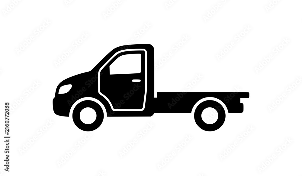 Fototapeta premium Flatbed pickup truck silhouette vector icon for cargo delivery and transport