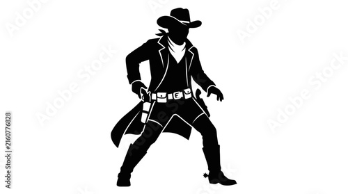Foto Cowboy gunslinger silhouette standing ready with holstered pistols