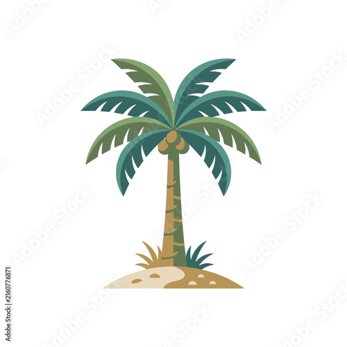 Single palm tree on sand island isolated graphic