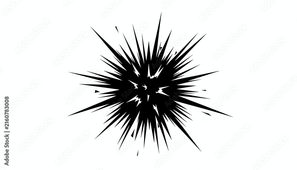 Fototapeta premium Spiky black abstract blast or flash burst graphic element isolated on a solid white background vector.
