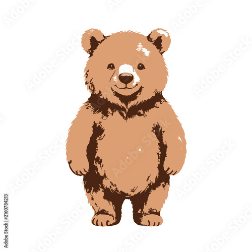Cute brown bear standing upright vector illustration isolated on white background