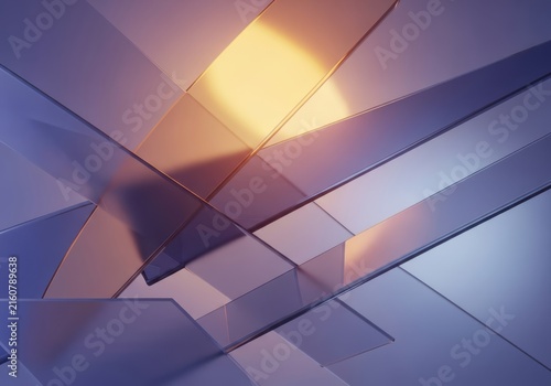 Abstract geometric background with intersecting planes and a warm light source in the center