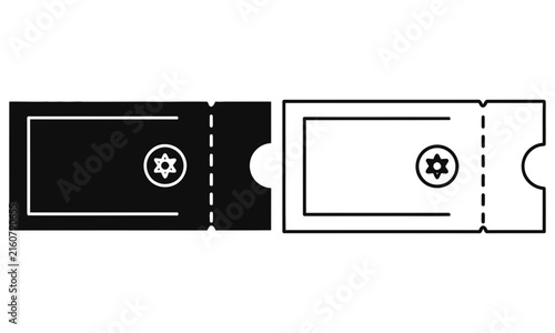 Two connected ticket stubs with movie camera icon