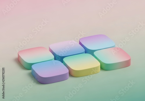 Abstract pastel gradient rounded squares arranged in a cluster on a soft, blurred background, symbolizing harmony and balance