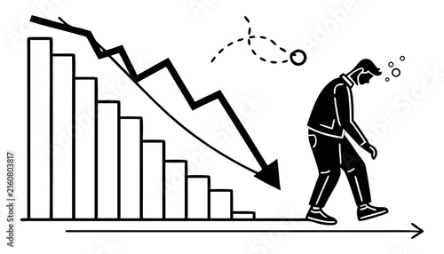 Принти на полотні Business concept of failure with declining bar chart and sad person