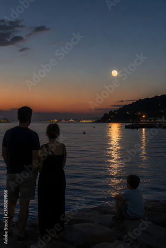 Full Moon over a Peaceful Seaside Night