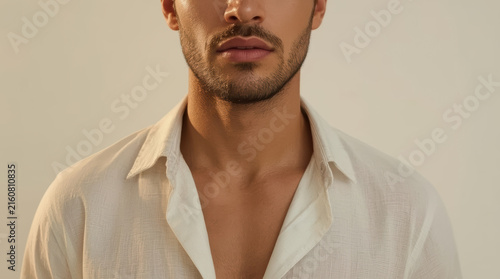 Confident man jawline neck upper chest white shirt portrait
