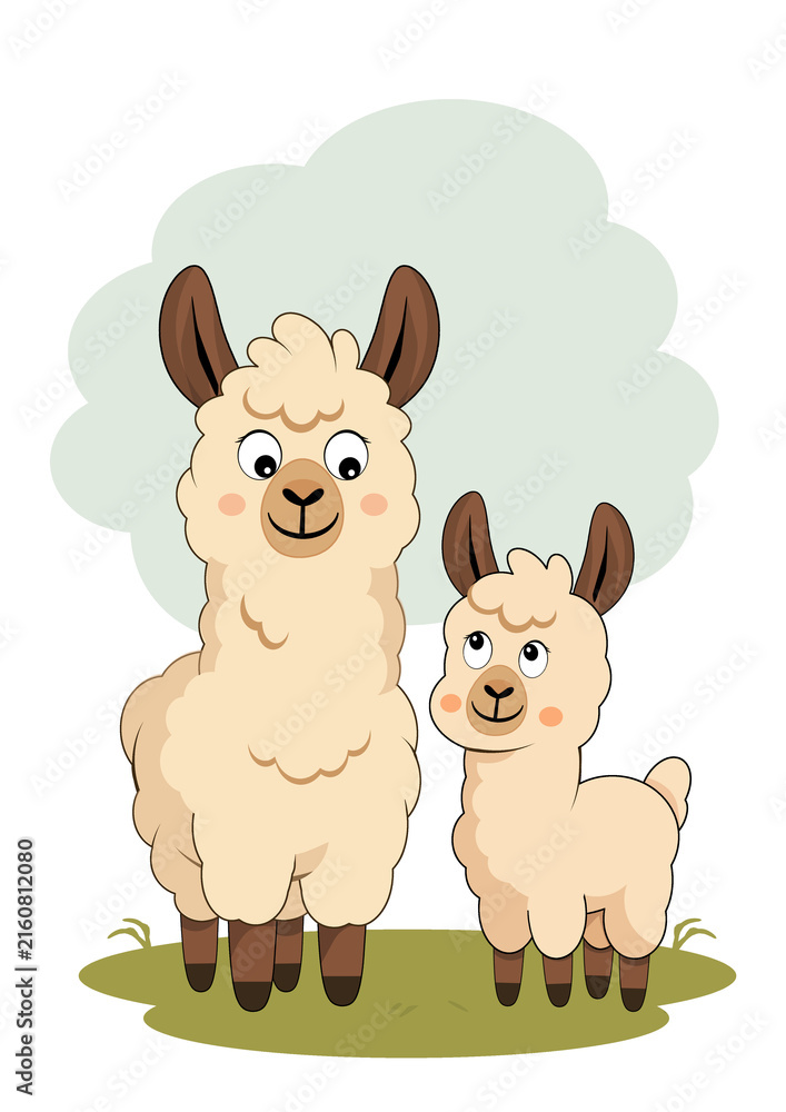 Obraz premium illustration of two cartoon llamas