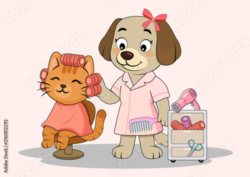 illustration of a dog doing hairdressing