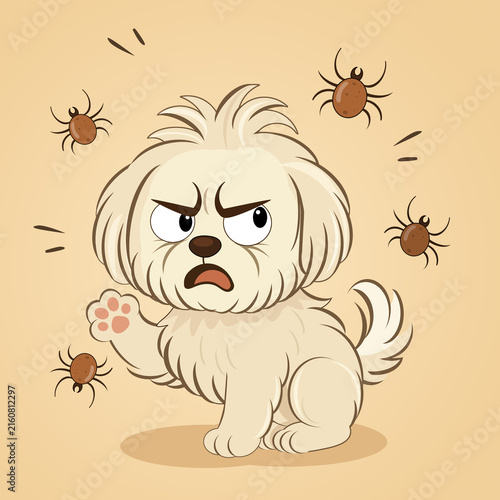 illustration of a dog bothered by ticks