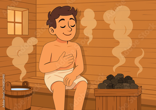 illustration of a man having a sauna