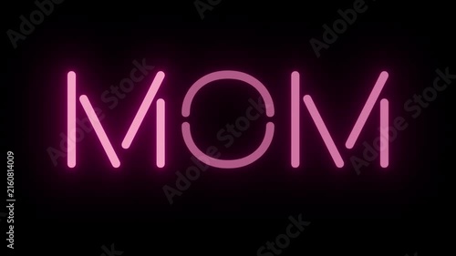 Sweet Pink Neon Indicator 'MOM' with Continuous Loop on Transparent Alpha Channel, Great for Family Vlogs