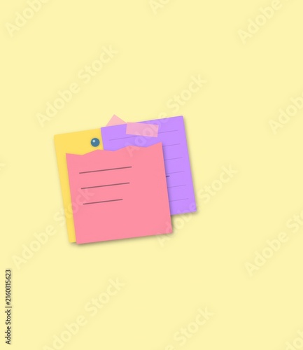 Colorful sticky note paper stack for office reminders and tasks on a light yellow background for organized planning and creative brainstorming in a professional work setting