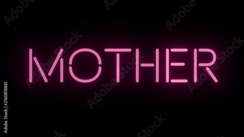 Elegant Pink Neon Header 'MOTHER' Seamless Loop with Clear Background, Ideal for Mothers Day Gift and Promo Ads