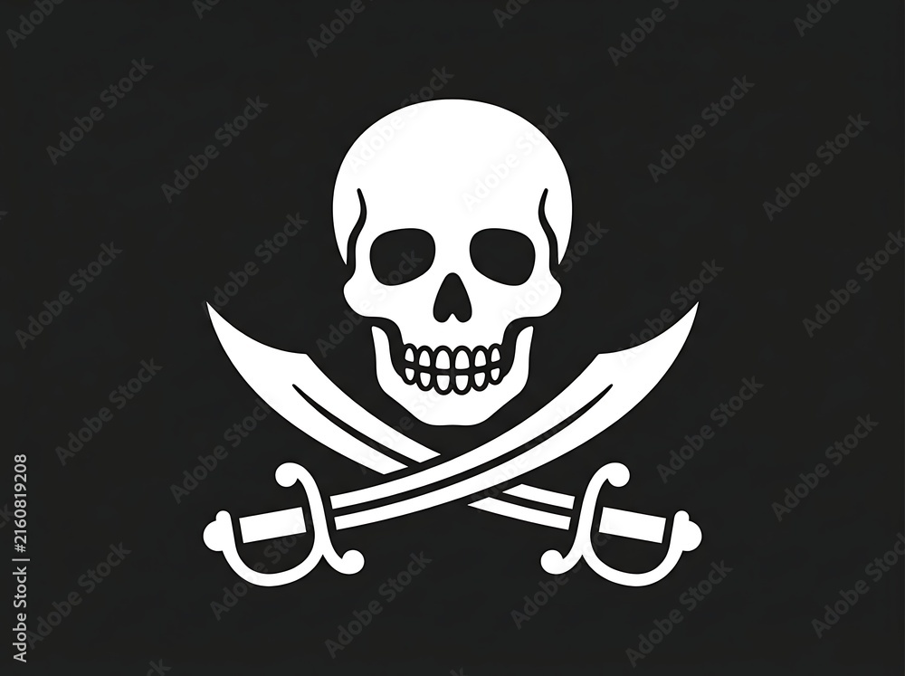 Naklejka premium Jolly Roger pirate flag with skull and crossed swords icon