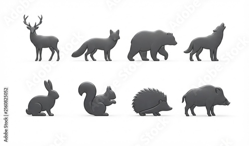 SEO Title: 3D Forest Animals Silhouette Icon Collection