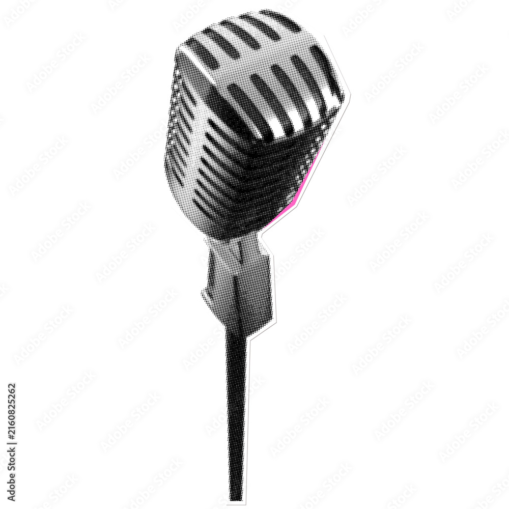 Fototapeta premium Vintage Halftone Retro Microphone Illustration