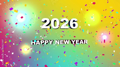 2026 Happy New Year Celebration Background with Falling Confetti