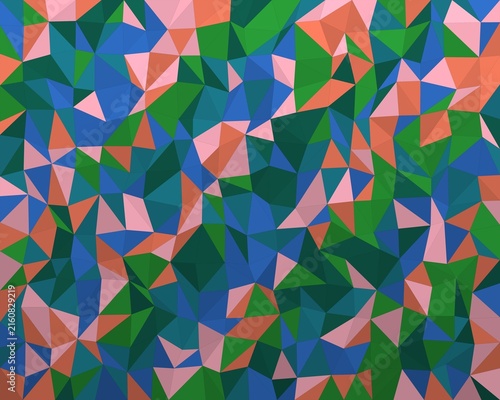 Vibrant triangular geometric pattern featuring green blue and coral hues for decorative surface.