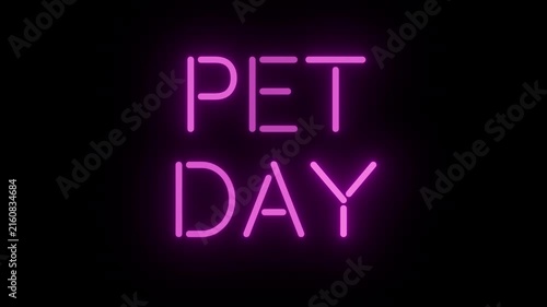 Vivid Magenta Neon Badge 'PET DAY' Seamless Loop on Clear Background, Perfect for Pet Shops and National Pet Day Promos