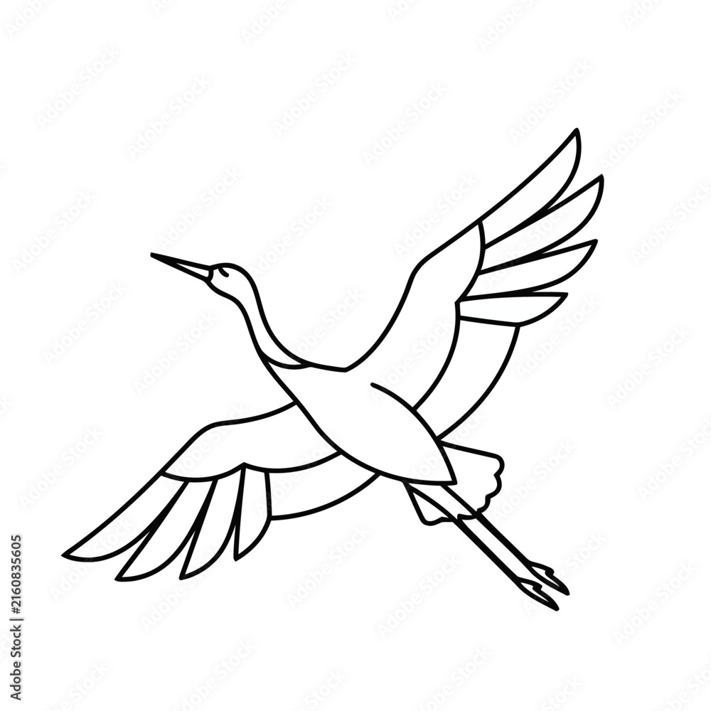 Naklejka premium Crane in flight line art