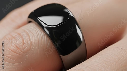 Sleek Black Smart Ring - A Close-Up Look at Wearable Tech.