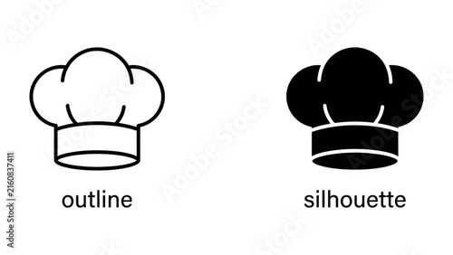 Chef's Hat Icon: A professional chef's hat represented in both outline and silhouette form, signifying culinary expertise and kitchen artistry.
