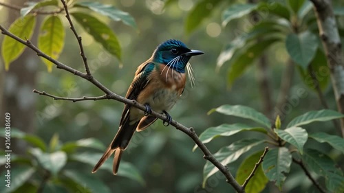 Beautiful Kingfisher Bird Perched on Red Flower in Tropical Forests 4K