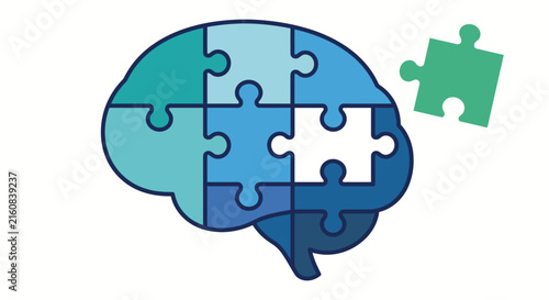 Human brain puzzle icon with missing piece.