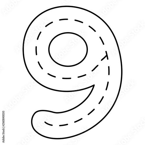 Number Tracing 0–10 clip art Preschool Educational 9 hand drawn black and white outline