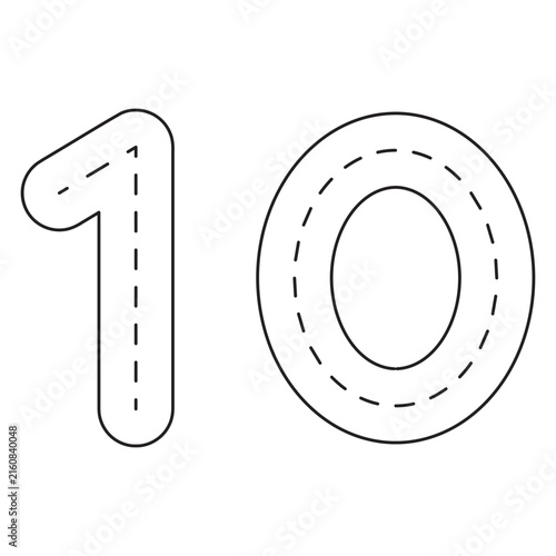Number Tracing 0–10 clip art Preschool Educational 10 hand drawn black and white outline