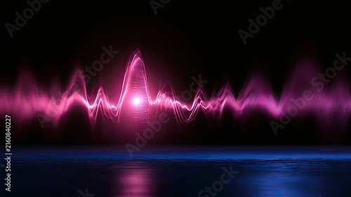 Abstract glowing pink waveform against dark background with blue reflection