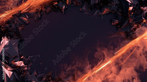 Abstract shimmering dark shards and glowing ethereal energy frame a dark void