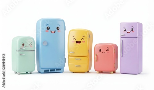 SEO Title: 3D Cute Cartoon Refrigerator Character Icon Set