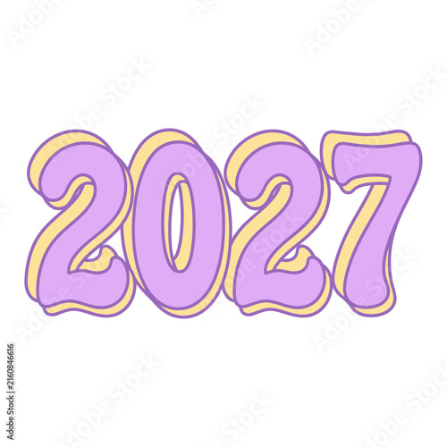 Year 2027 Typography Illustration with Retro Purple and Yellow Bubble Letters, Fun Groovy Number Design for New Year Celebration, Calendar Covers, and Creative Event Branding Projects