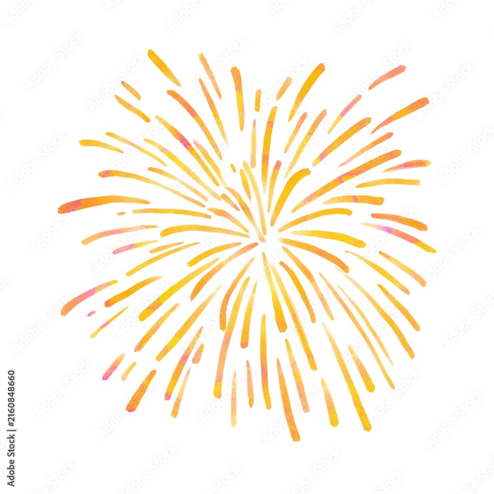Fototapeta premium Watercolor Orange Yellow Fireworks Burst on White Background | Celebration Element 