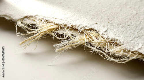 Torn abaca paper revealing fibrous texture and raw edges, a close-up study of natural material
