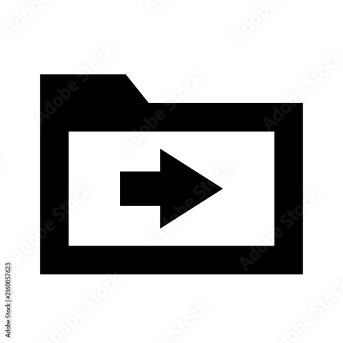 Black folder icon with right arrow inside isolated on white background simple graphic for data transfer concept