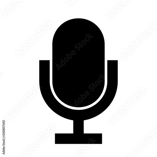 Black retro microphone icon against a white background representing audio recording and broadcasting concepts