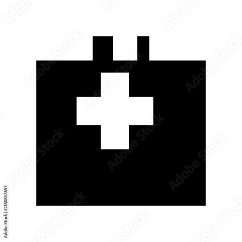 First aid kit icon with white cross symbol on black background for medical emergency concepts and healthcare services