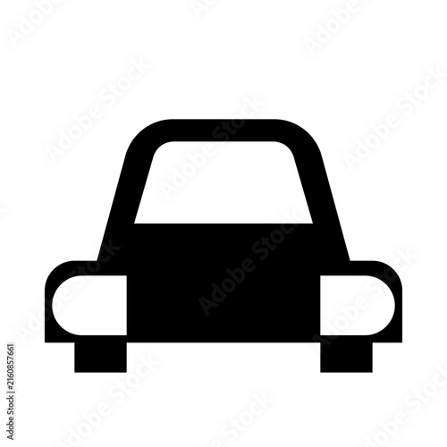 Black Silhouette of a Compact Car Front View on White Background Isolated Simple Icon