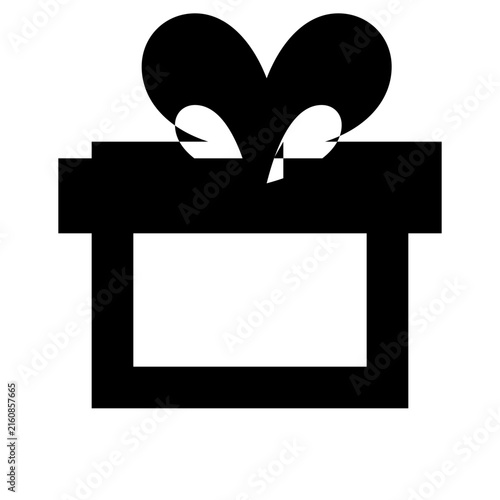 Black gift box with ribbon in heart shape during celebration and surprise concept in simple graphic style